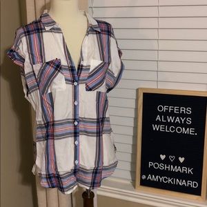 Maurices Plaid Button Up Short Sleeve Top